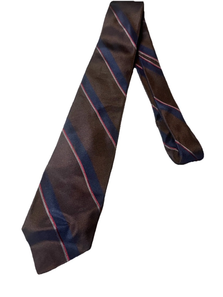 Vintage Izod Brown And Blue Striped Neck Tie 100 Silk Made In Switzerland